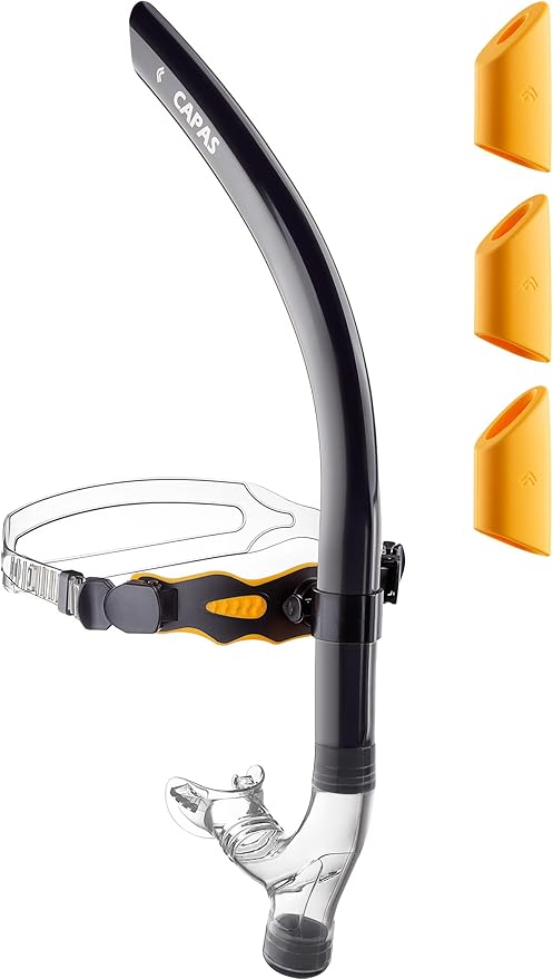 CAPAS Training Swim Snorkel for Lap Swimming, Swivel Headband Ultimate Fit Center-Mount Swimmers Snorkel with Liquid Silicone Mouthpiece Adjustable Strap, Designed for Adult Men Women-StrideForce Fitness