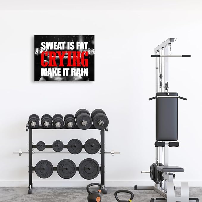 OTINGQD Inspirational Gym Wall Decor,Fitness Quotes Wall Art,Sweat is Fat Crying Canvas Wall Decor for Home Gym-StrideForce Fitness