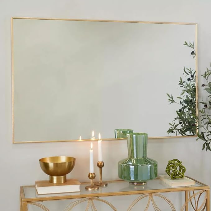 30x48 Inch Orange Gold Bathroom Mirror for Wall, Aluminum Frame Rectangle Rectangular Vanity Mirror, Modern Large for Bedroom, Living Room, Horizontal or Vertical-StrideForce Fitness