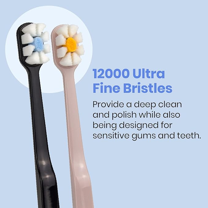 Lindo Polishing Toothbrush - for Sensitive Gums and Teeth, 12000+ Ultra Fine Bristles, Soft and Gentle, Deep Clean, Pack of 4 (Blue, Gray, Beige, Black) (Original Black, Beige, 4 Pack)