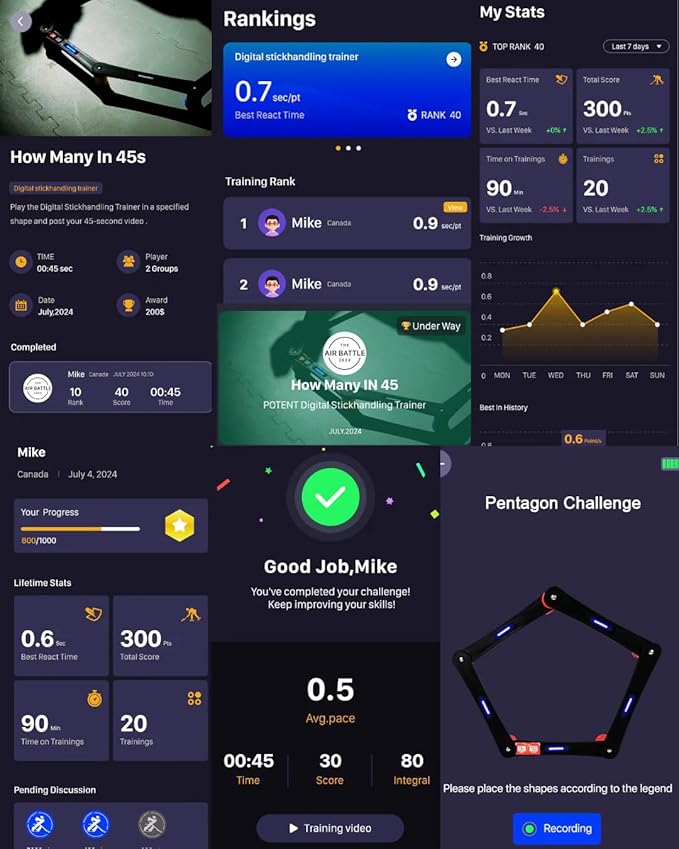 Potent Digital Stickhandling Trainer 2.0 – App-Enabled Hockey Training Aid | Real-Time Feedback, Scoreboard & Timer | Portable On/Off Ice Puck Handling & Reaction Drills-StrideForce Fitness