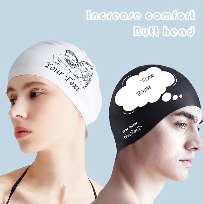 Custom Swim Cap with Photo Personalized Silicone Swim Cap for Men and Women Swimming Customized Swimmers Cap for Short and Medium Length Hair-StrideForce Fitness