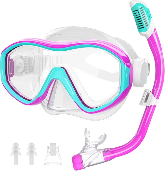 GoseWave Snorkeling Gear for Kids, Kids Snorkel Set for Ages 5-15, Anti-Fog Diving Mask and Dry Top Snorkel Set, Unisex Swimming Goggles with Nose Cover-StrideForce Fitness