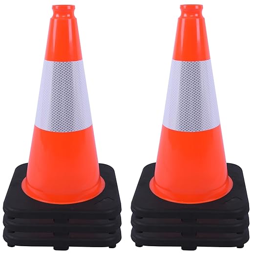 OrangeStar 18" Traffic Cones 6-Pack with Weighted Rubber Base, 6" Reflective Collar, Orange Safety Cones for Parking Lot, Road Construction, Warehouse, Highway, Weatherproof PVC-StrideForce Fitness