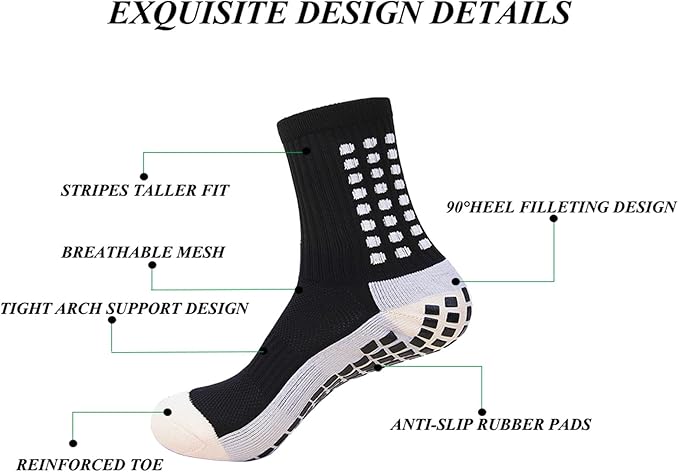 Men's Soccer Non Skid Ball Socks Anti Slip Grip Non Slip Socks, Shin Guard Sleeves, With Or Without Guard Straps for Football-StrideForce Fitness