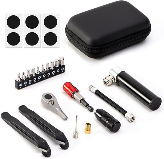 EMERK Bike Repair Tool Kit – Bicycle Multi-Tool Kit with Mini Pump, Ratchet Reversible Tool &10 Tool Bits, Tire Levers, and Portable Bag for Camping and Travel-StrideForce Fitness