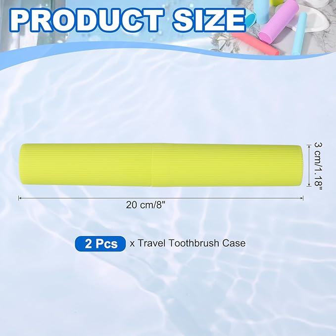 uxcell 2Pcs Travel Toothbrush Case, 7.9x1.2x1.2 Portable Travel Toothbrush Holder with Stripe, Plastic Toothpaste Container for Bathroom, Gym, Business Trip, Camping, Green