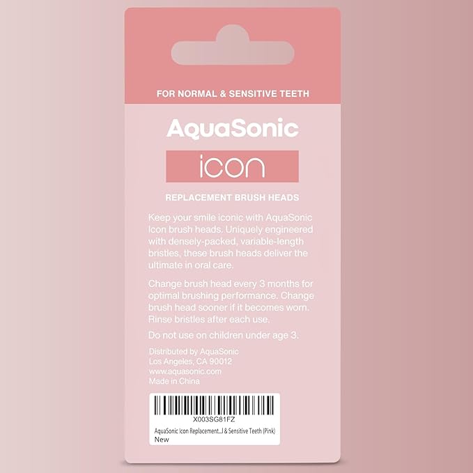 AquaSonic Genuine Icon Replacement Brush Heads | Compatible with AquaSonic Icon Toothbrush | 2 Brush Heads | for Normal & Sensitive Teeth (Blush)