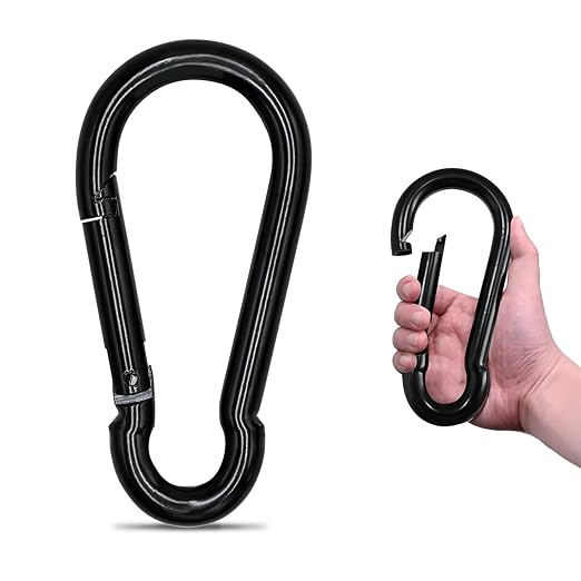 KINLINK 1 Pack Black Carabiner Clip, 7 inch Heavy Duty Spring Snap Hook, Large Caribeener Clips for Camping, Swing Set, Hammock, Hiking, Travel, Weight Lifting Machine, Home Gym Equipment-StrideForce Fitness