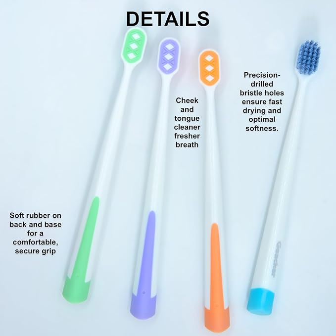 Medium Toothbrushes for Adults with Wide Head and Spiral Bristles, Whitening Toothbrush with Tongue & Cheek Cleaner, Travel Toothbrush with Cover and Canister Packaging, Multi-Color, 6 Count