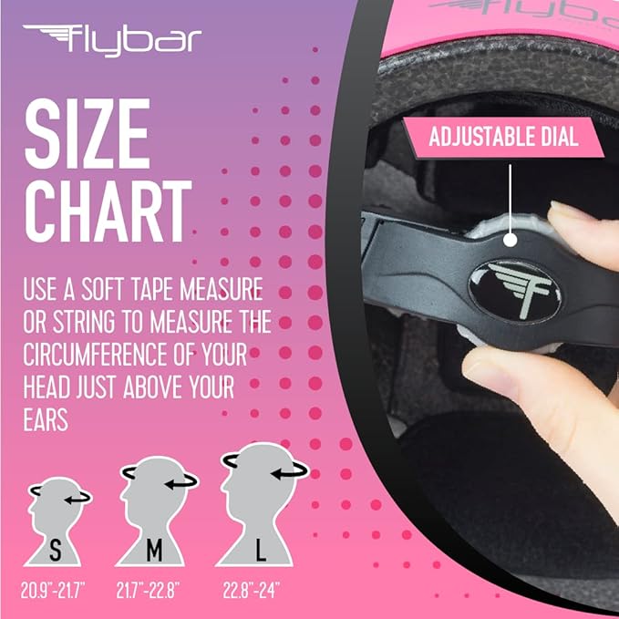 Flybar Bike Helmet- Multi Sport Dual Certified Adjustable Dial, Lightweight Skateboard Helmet, Roller Skating, Pogo, Electric Scooter, Snowboard, Boys and Girls Kids- Adults Helmets-StrideForce Fitness