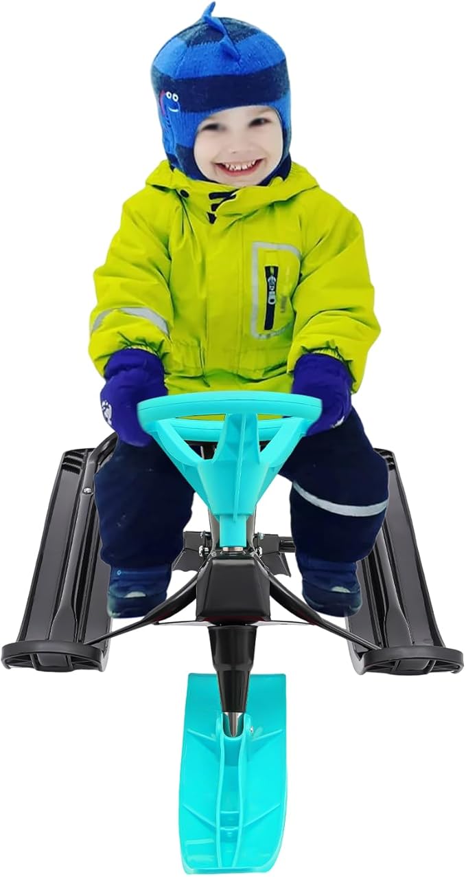 Snow Racer Sled with Steering Wheel and Brakes, Durable Steel Frame, Downhill Steerable Sled for 220 LBS Kids, Teenagers, Adults-StrideForce Fitness