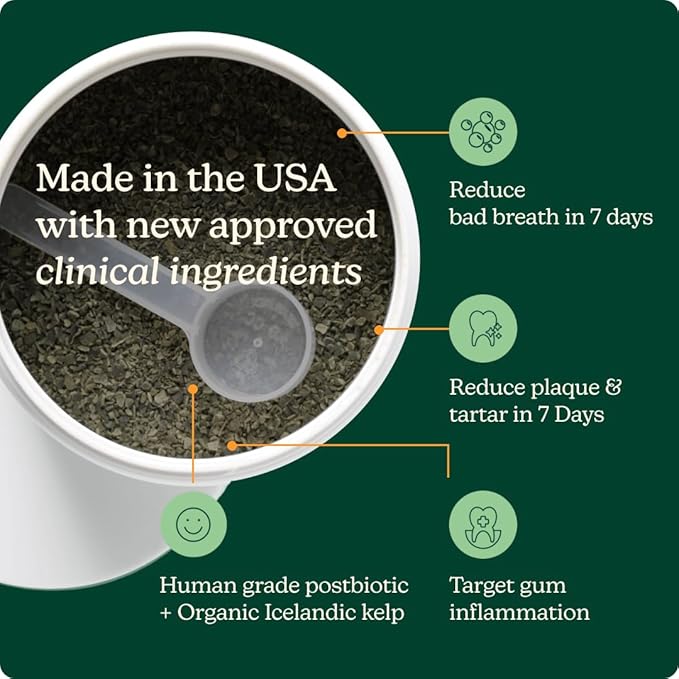 Reggie Dental Powder for Dogs | Reduce Bad Breath in 7 Days, Plaque & Tartar Control | Natural Dog Dental Supplement | Postbiotic Formula with Organic Kelp | Vet-Approved & Made in USA | 60 Servings