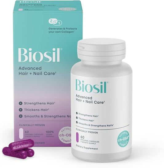 Biosil Advanced Hair + Nail Care - Growth Vitamins for Women - Strengthen & Thicken Strands - 60 Capsules - Patented ch-OSA - 30-Day Supply-StrideForce Fitness
