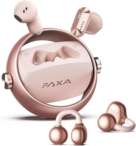 2 in 1 Clip on Open Ear Headphones Wireless Earbuds, 0 Delay Bluetooth 6.0, Ultra-long 140H Play, Auto L-R Recognition Touch Control, Hybrid Noise Reduction for Work Fitness Daily Use,Ctbuds Rose Gold-StrideForce Fitness