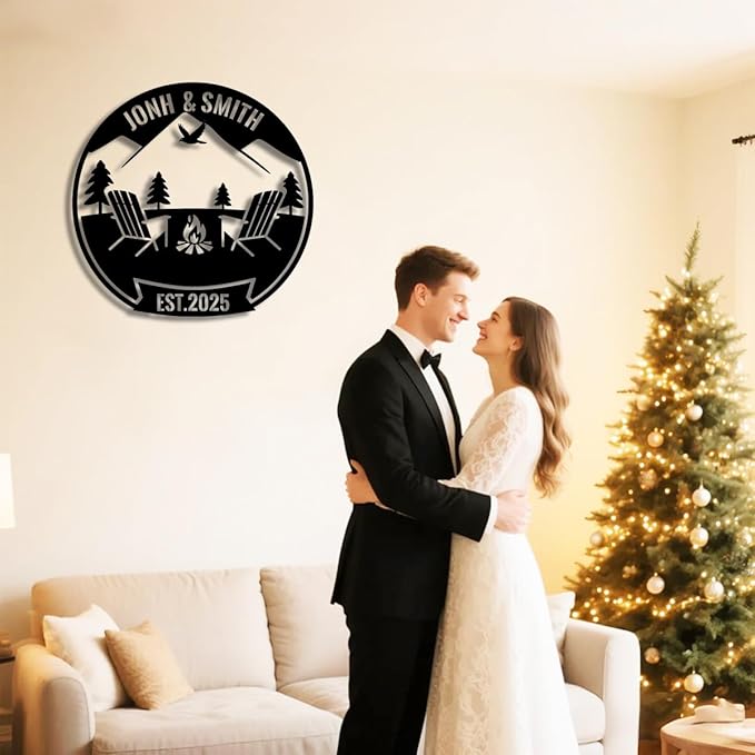 Personalized Campfire Metal Name Sign | Custom Camping Metal Signs | Family Wall Art & Split Letter Name | Wedding Gift & Anniversary | Indoor Decor Gift for Women, Men, Wife, Parents, Couple-StrideForce Fitness