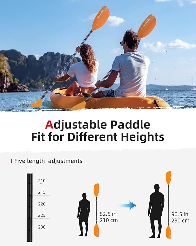 Abahub Adjustable Kayak Paddle 210-230 cm/ 230-250 cm Floating Kayaking Oars Boating Oars Canoeing Oars Black-StrideForce Fitness