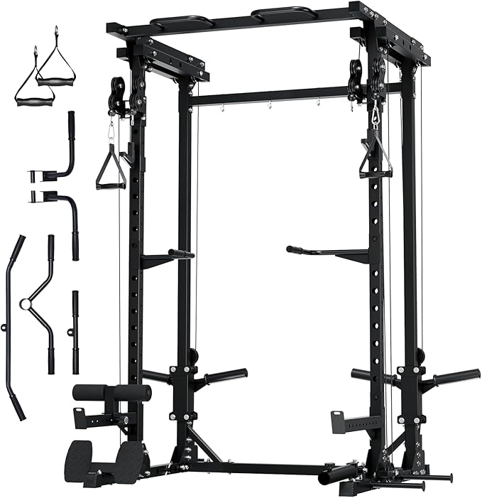 MAJOR FITNESS Drone3 Power Rack, Multi-Function Home Gym Squat Rack with Pull-Up Bar, Cable Crossover & J-Hooks, Heavy-Duty Steel Frame for Maximum Stability & Strength Training-StrideForce Fitness