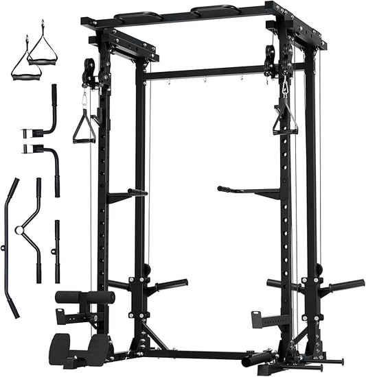 MAJOR FITNESS Drone3 Power Rack, Multi-Function Home Gym Squat Rack with Pull-Up Bar, Cable Crossover & J-Hooks, Heavy-Duty Steel Frame for Maximum Stability & Strength Training-StrideForce Fitness
