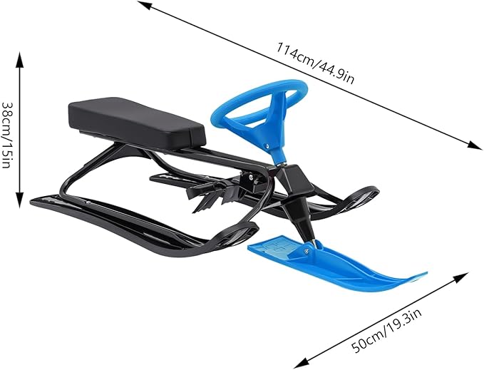 Snow Racer Sled, Ski Sled Slider Board with Steering Wheel, Twin Brakes, Anti-Slip Pedal, Snow Sled for Kids-StrideForce Fitness