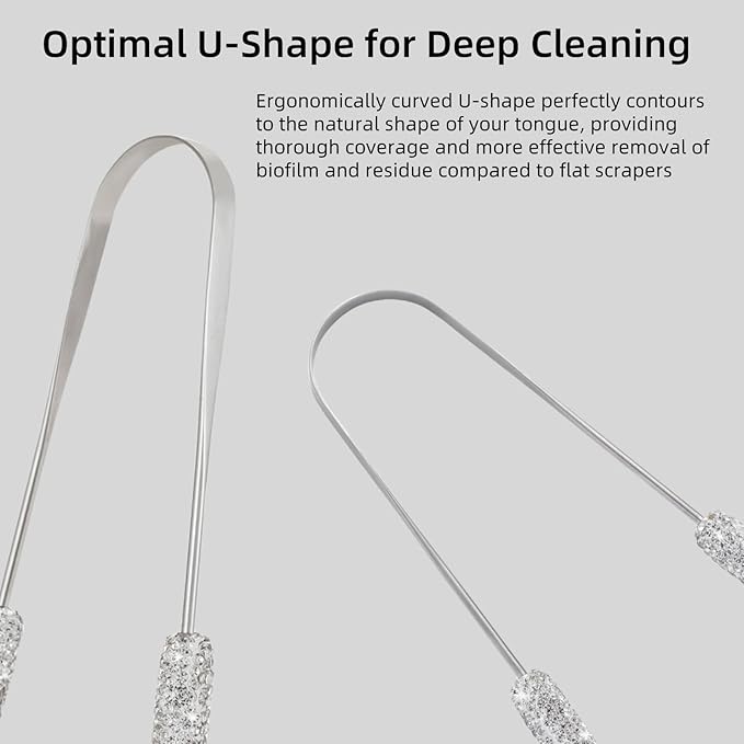 Tongue Scraper Bling Metal Tongue Cleaner for Adults & Kids Diamond Stainless Steel Tongue Scrubber for Oral Care & Hygiene(Pink)