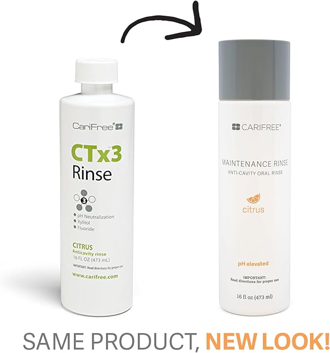 CariFree Maintenance Rinse, Citrus Flavored, Anti-Cavity Fluoride Mouthwash, Dentist Recommended, Prevents Oral Decay, Freshens Breath, Alcohol-Free, Neutralizes pH (16 Fl Oz (Pack of 4)