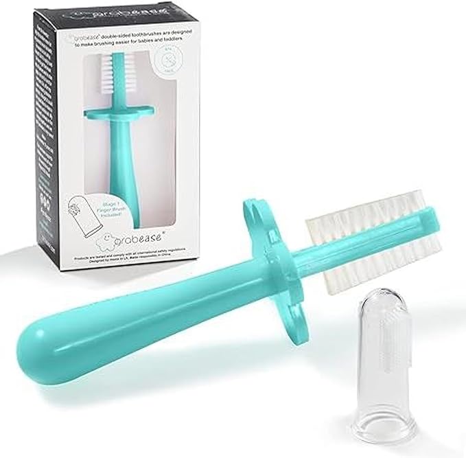 grabease Silicone Finger Toothbrush for Infants & Toddlers - Double-Sided Tapered Bristles for Toddler Teeth Cleaning - Choke Protection Shield for Kids Toothbrush - 1 Count, Teal