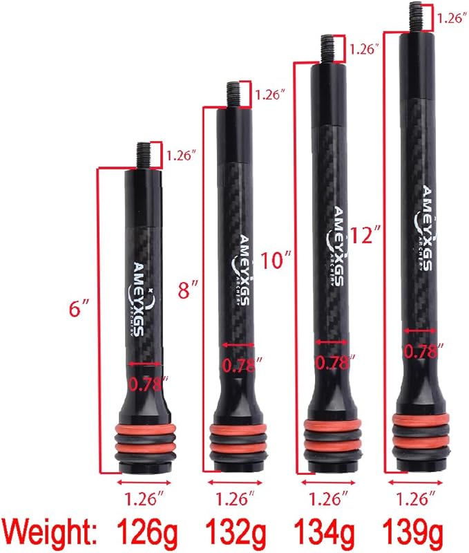 AMEYXGS 6/8/10/12 Inch Archery Bow Stabilizer Carbon Fiber Balance Bar Rod Side Rod Stabilizer Dampen Weight for Compound Bow Recurve Bow Accessory-StrideForce Fitness