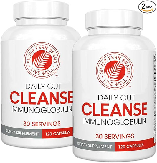 Silver Fern Cleanse - Daily Gut - 2 Bottle - 240 Capsules - 60 Day Supply - Immunoglobulin G, A & M -(IgG, IGA, IgM) - Digestive System & Immune System Support - Postbiotic-StrideForce Fitness