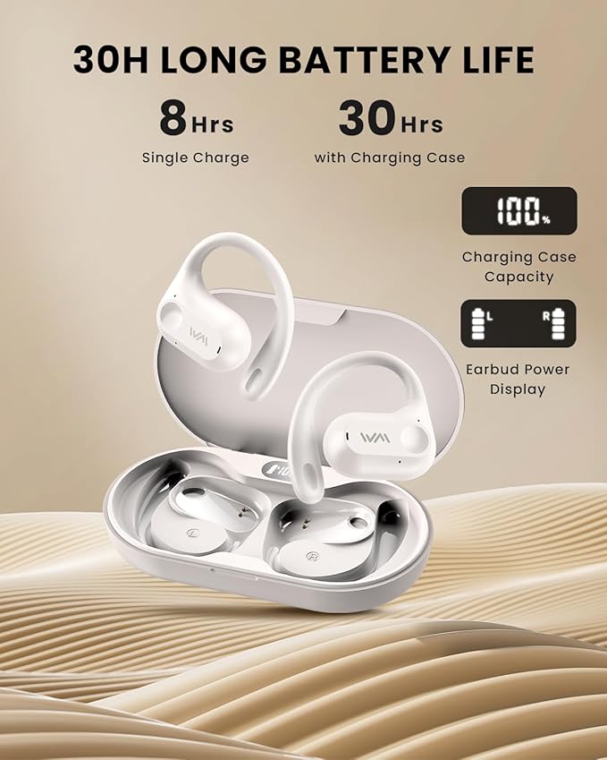 Open Ear Headphones,Wireless Bluetooth 5.3 Air Conduction Open Earbuds,Comfort & Secure Fit ,Powerful Bass,Clear Calls,30H Playback,Light Weight Sports Headsets with Ear-Hook for Workout,Running,Beige-StrideForce Fitness