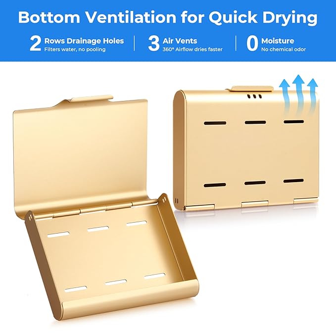 Aluminum Retainer Case for Invisalign Aligners, Partial Mouth Guard Case Denture Retainer Container Case Holder with Vent Holes, Slim Orthodontic Aligner Case for Traveling-1 Pack Gold