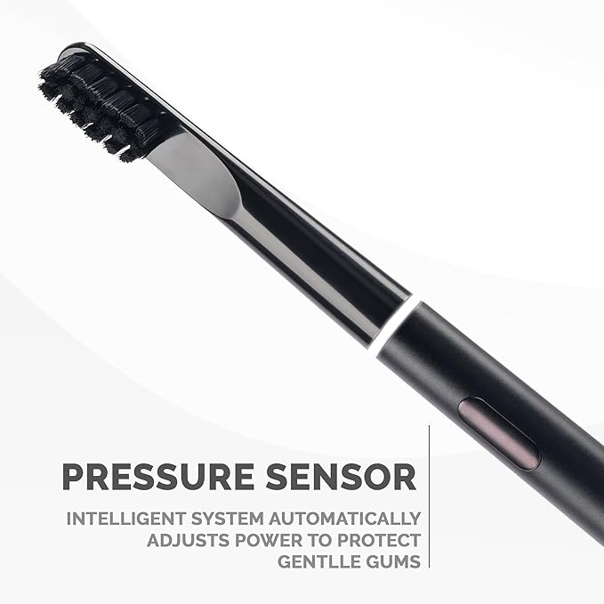 ALIENONE Ultra Slim Sonic Electric Toothbrush - Smart Pressure Sensor for Sensitive Teeth & Gums, 32,000 Vibrations, IPX6 Waterproof Aluminum Body, 45-Day Battery, Wireless USB Charging & Travel Case