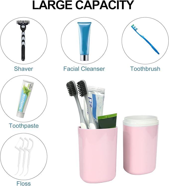Surblue Travel Toothbrush Case Detachable Toothbrush Holder with Cover Portable Toothbrush Container for Vacation Camping Dorm Bathroom,Pink