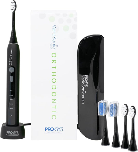 PRO-SYS® VarioSonic Plus+ Orthodontic Kit Professional Electric Toothbrush, Rechargeable with Pressure Sensor and Timer, Customizable Intensity Powered Toothbrush with Travel Case