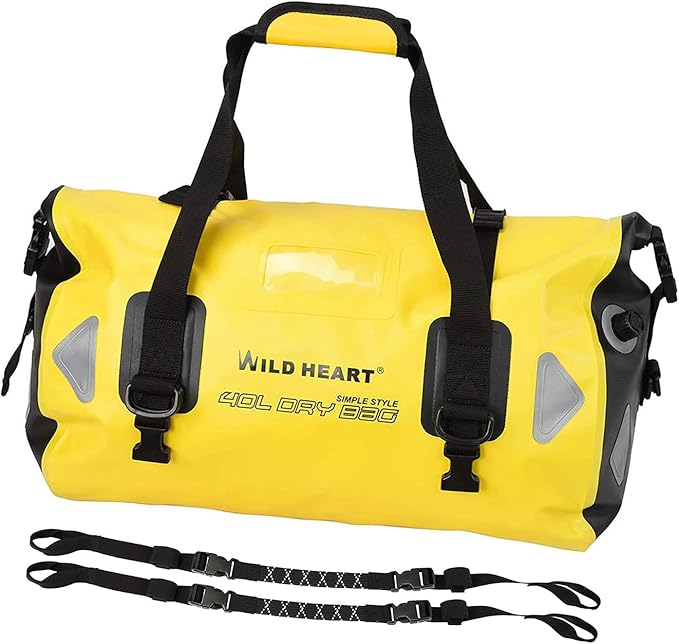 WILD HEART Waterproof Motorcycle Duffel Bag PVC500D Double-bottom With Rope Straps and Inner Pocket 40L 66L 100L for Kayaking, Camping, Boating,Motorcycle-StrideForce Fitness