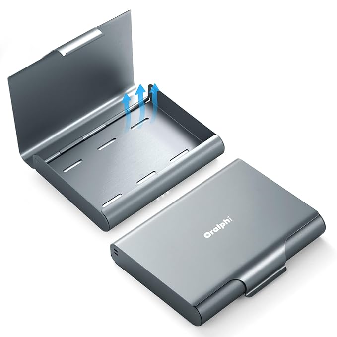 Aluminum Retainer Case for Invisalign Aligners, Partial Mouth Guard Case Denture Retainer Container Case Holder with Vent Holes, Slim Orthodontic Aligner Case for Traveling-1 Pack Gray Blue