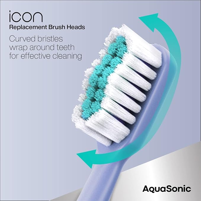 AquaSonic Genuine Icon Replacement Brush Heads | Compatible with AquaSonic Icon Toothbrush | 2 Brush Heads | for Normal & Sensitive Teeth (Lilac)