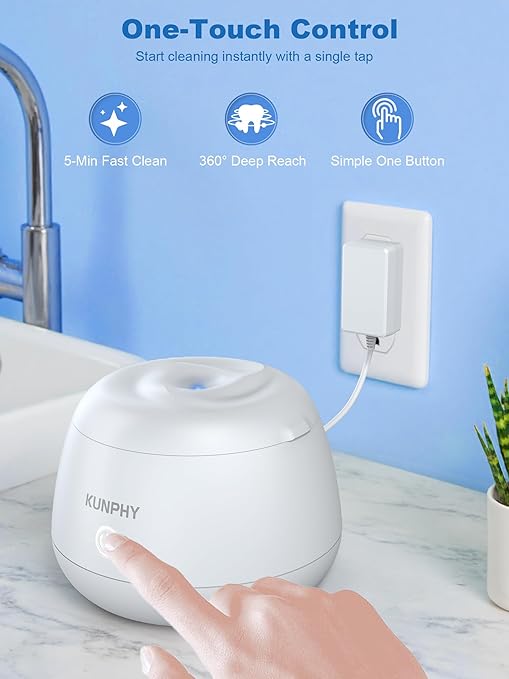 KUNPHY 2026 Ultrasonic Retainer Cleaner Machine, 48kHz Dental Cleaning Pod for Braces, Night Guard, Mouthguard, Toothbrush, Jewelry, 7Oz Denture Cleaner Machine