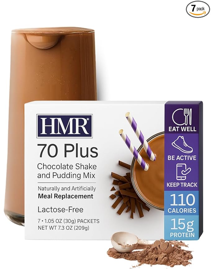 HMR 70 Plus Chocolate Shake & Pudding Mix | Meal Replacement Powder | Lactose-Free | 15g Protein | Easy to Make | Low Calorie | 7 Single Serving Packets each-StrideForce Fitness