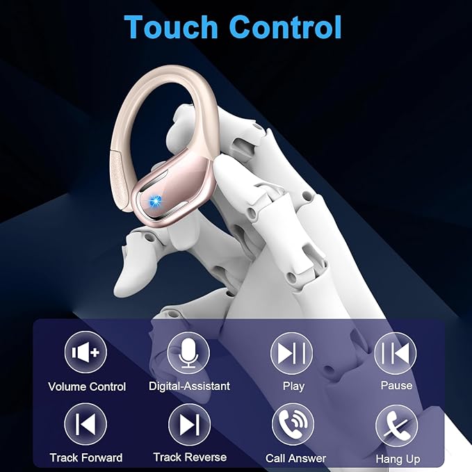 Wireless Earbud, 75H Bluetooth 5.4 Headphones Sport IP7 Waterproof, Running Wireless Earphones with ENC Noise Canceling Mic, 3D Bass Over Ear bud with Earhooks for Android, iOS, Workout, Gym, Rosegold-StrideForce Fitness