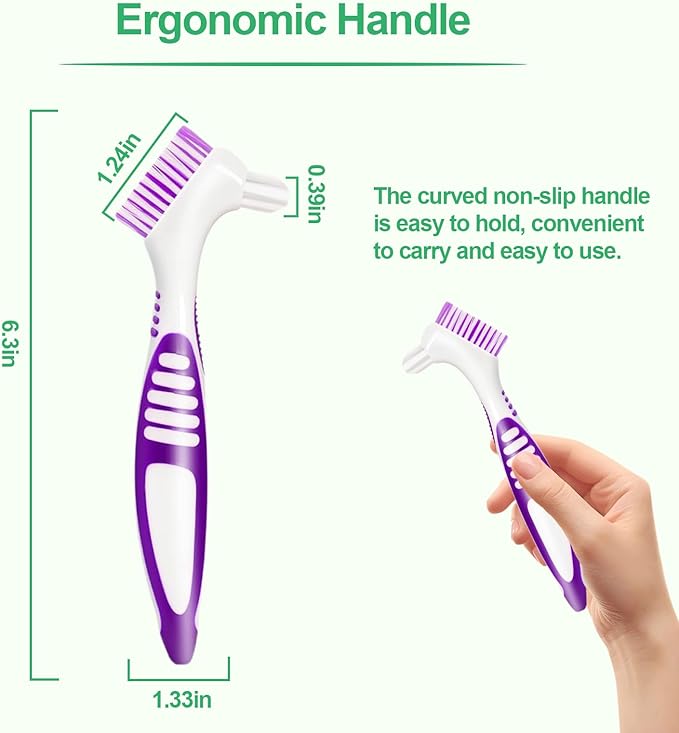 Denture Brush 4Pcs Denture Toothbrushes,Denture Cleaning Care Cleaning Brush,Double Sided Toothbrush for Denture Cleaning Care