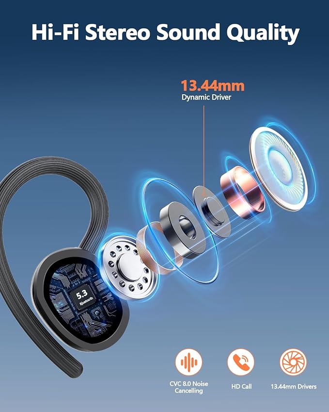 Ear Buds Wireless Bluetooth Earbuds Sport 2025 New Bluetooth 5.3 Headphones with LED Display 128H Playtime Powerful Bass Over Ear Earphones with Earhooks IP7 Waterproof for Gym/Running/Workout-StrideForce Fitness