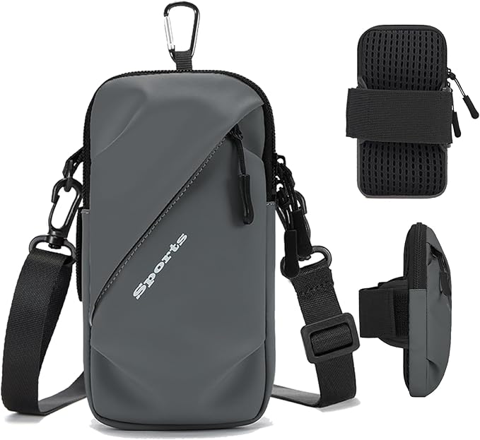 Cell Phone Armbands Running Phone Holder Armband, Shoulder Holster Phone Purse Crossbody Bag Pouch (Gray)-StrideForce Fitness