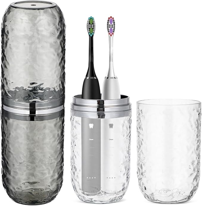 2PCS Travel Toothbrush Case with Cover, Portable Toothbrush Holder Cup Storage Container Dustproof Toothbrush Case for Bathroom Trip School Camping (Clear & Grey)