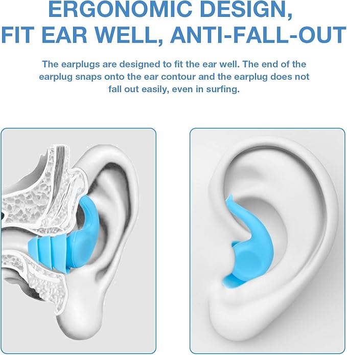 LYSIAN Reusable Swimmer Earplugs for Women Men 2 Pairs with Nose Clip, Water Proof Silicone Ear Plugs for Summer Swimming, Showering, Surfing, Water Sports and Sleeping-StrideForce Fitness