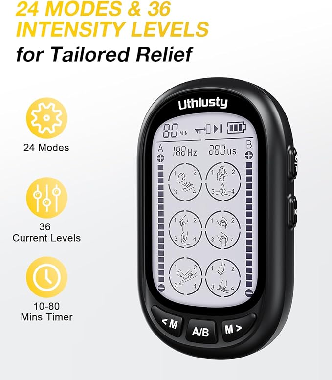 TENS Unit Muscle Stimulator for Pain Relief Therapy – 24 Modes TENS Machine & EMS Massager, Period Simulator Machine for Men & Women, Portable Muscle Stimulator for Back, Shoulder, and Neck Pain-StrideForce Fitness