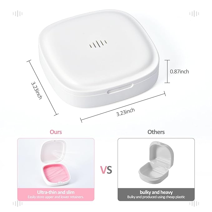 Retainer Case Slim Aligner Case with Vent Holes Removable Inner Tray Silicone for Easy Cleaning (1Pack White Pink)