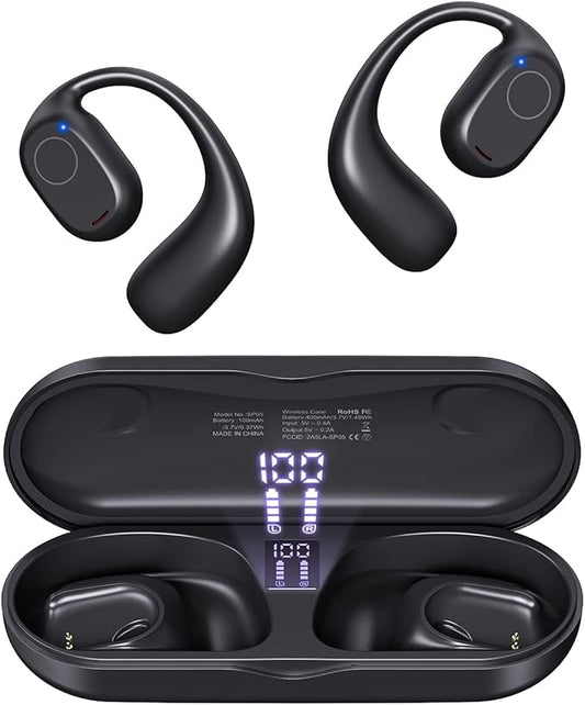 PSIER Open Ear Headphones, Bluetooth 5.3 Wireless Sports Headphones with Digital Display Charging Case 40 Hours Playtime True Earbuds with Earhooks for Running, Walking, Workout-StrideForce Fitness