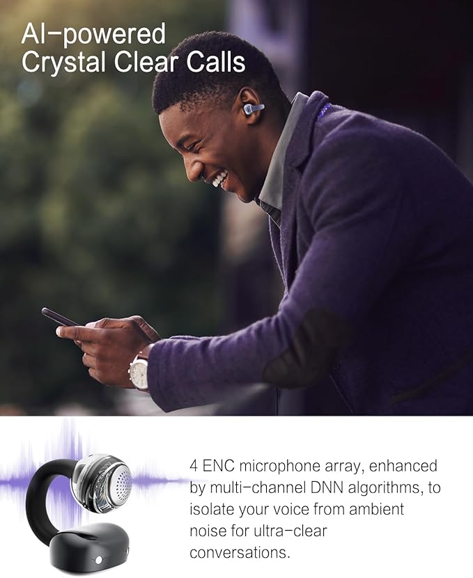 A50 Clip on Earbuds, Bluetooth 6.0 Wireless Open Ear Headphones w/5.3g Weightless Comfort,48H Playtime,3D Soundstage,Clear Call Mics,IPX5,Multipoint Connection,Fit for Workout Rose Glod-StrideForce Fitness