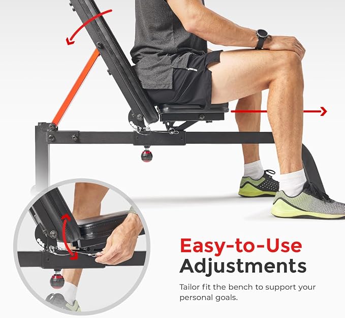 Sunny Health & Fitness Multifunctional Strength Training Home Gym – Complete Workout Equipment with Training Attachments, Optional Squat Stand, Power Rack Cage, Adjustable Incline Bench-StrideForce Fitness